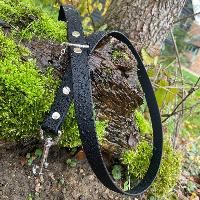 Standard 1.2m BioThane® dog lead in Black, featuring a durable design with a secure metal clasp for easy attachment to a collar or harness.