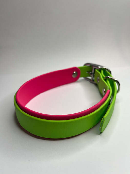 Apple Green & Neon Pink Collar (M 34-42cm)