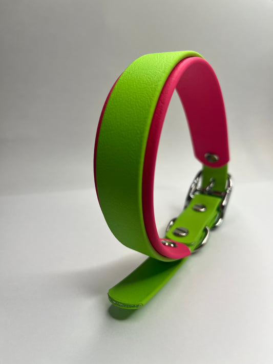 Apple Green & Neon Pink Collar (M 34-42cm)